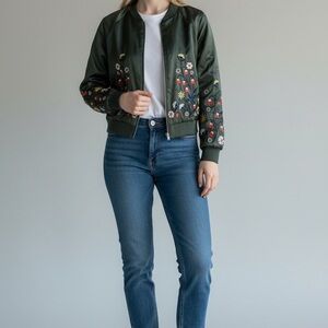 Floral Embroidered Bomber Jacket